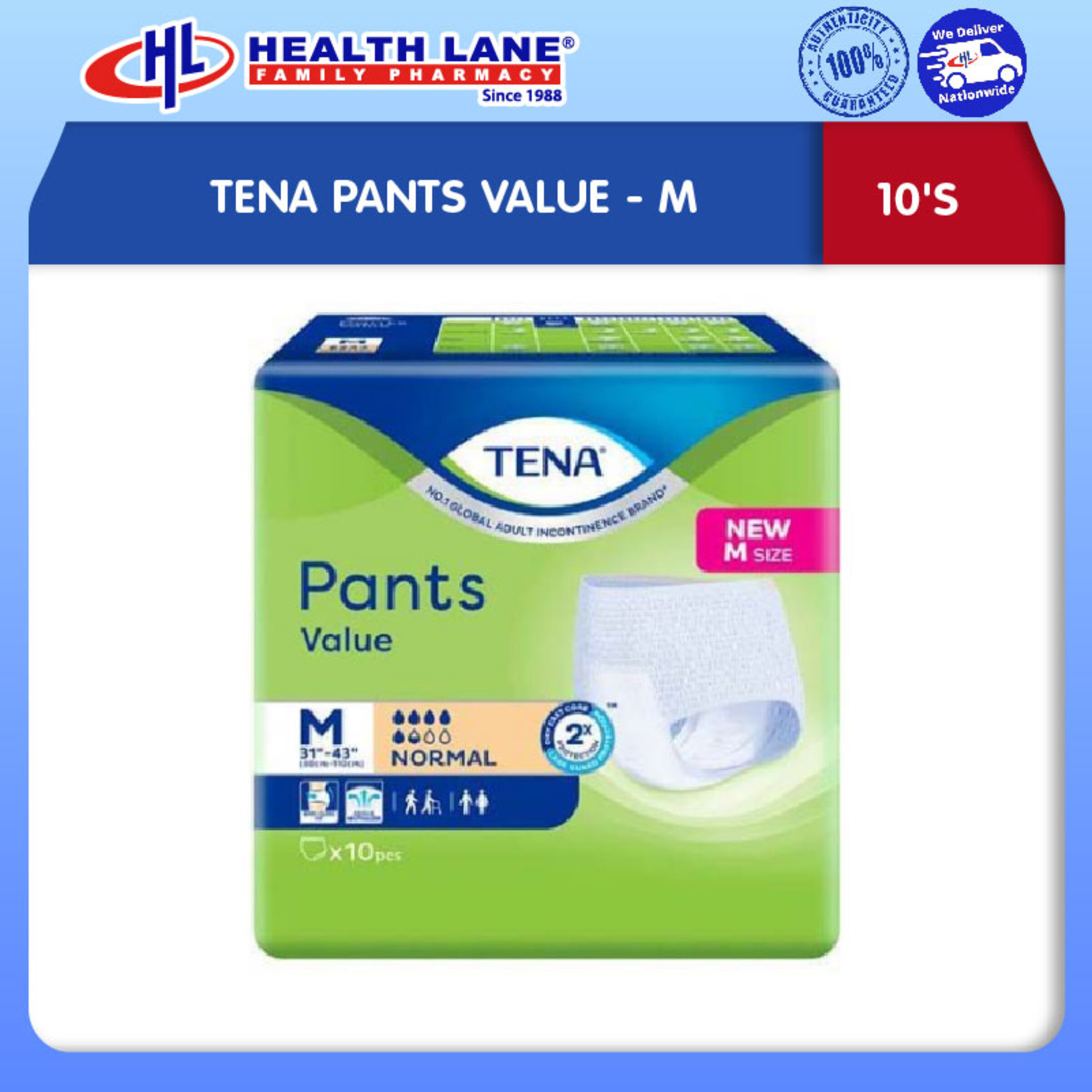 TENA PANTS VALUE 10'S- M